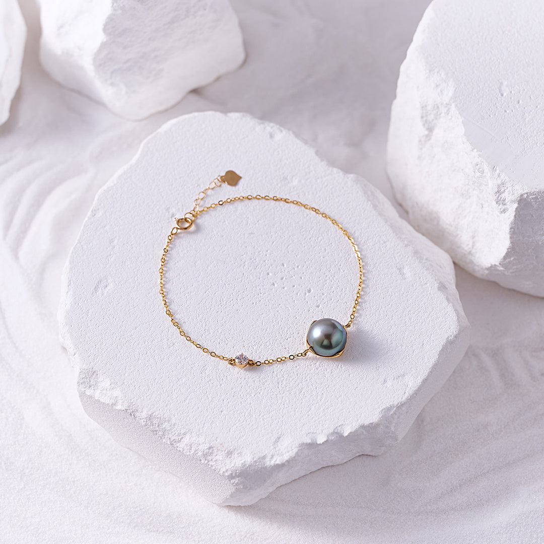 18K Solid Gold Tahitian Pearl Bracelet KB00059 - PEARLY LUSTRE