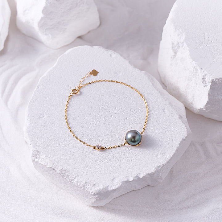 18K Solid Gold Tahitian Pearl Bracelet KB00059 - PEARLY LUSTRE