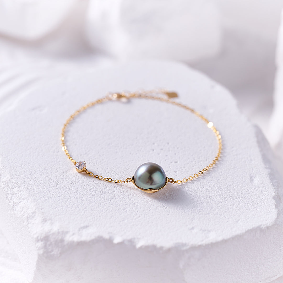 18K Solid Gold Tahitian Pearl Bracelet KB00059 - PEARLY LUSTRE
