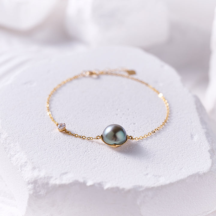 18K Solid Gold Tahitian Pearl Bracelet KB00059 - PEARLY LUSTRE