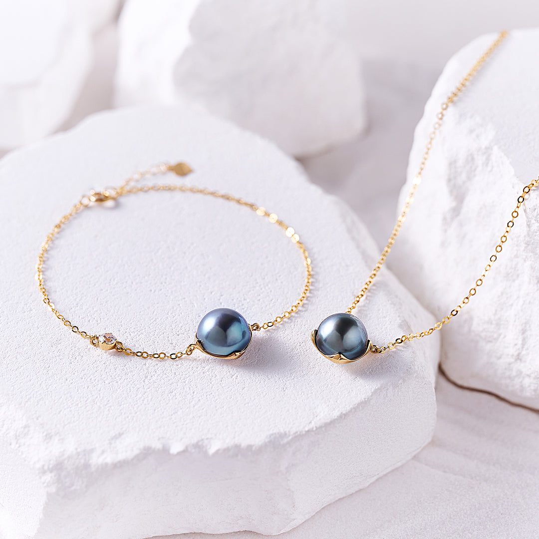 18K Solid Gold Tahitian Pearl Bracelet KB00059 - PEARLY LUSTRE