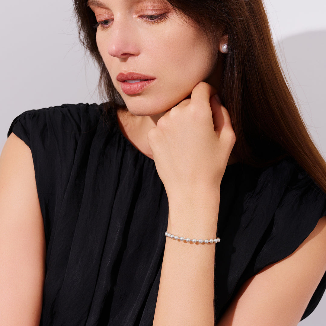 18K Solid Gold Silver Blue Akoya Pearl Bracelet KB00061 - PEARLY LUSTRE