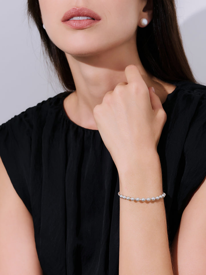 Top Grade 18K Solid Gold Silver Blue Akoya Pearl Bracelet KB00061