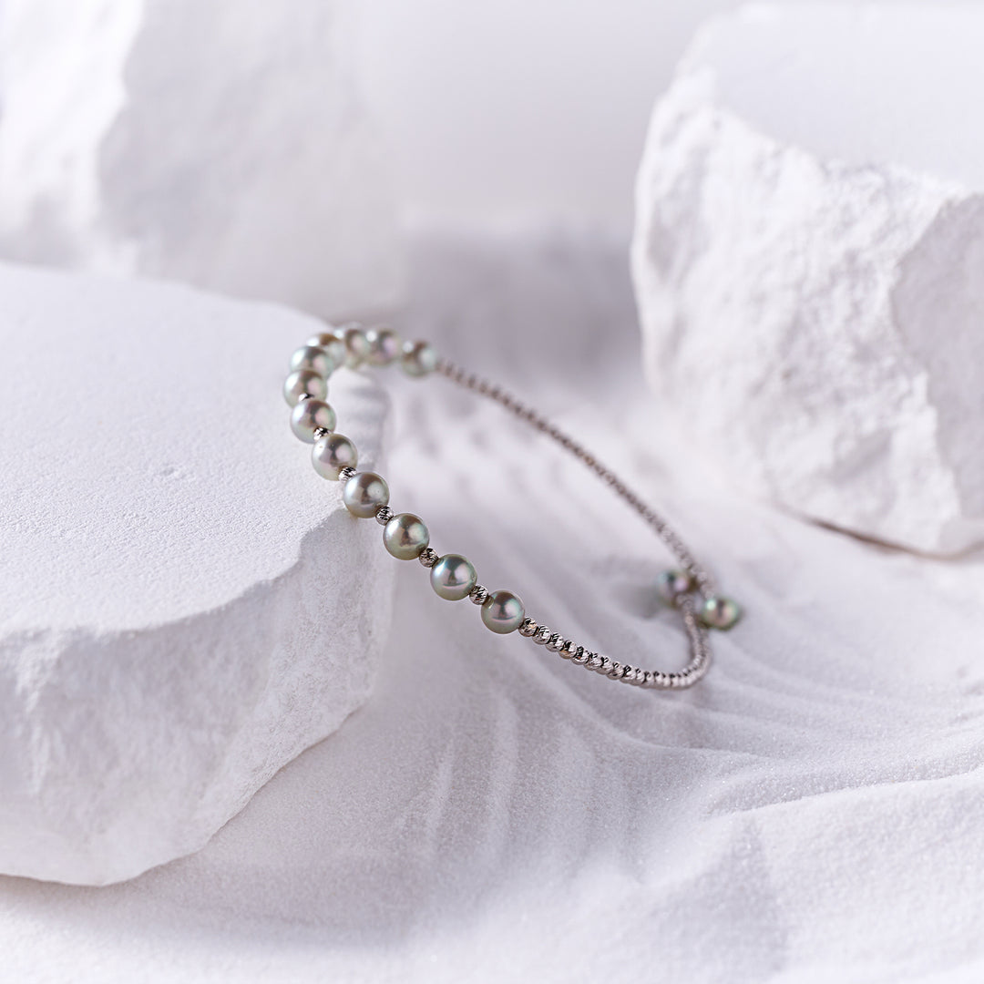 18K Solid Gold Silver Blue Akoya Pearl Bracelet KB00061 - PEARLY LUSTRE