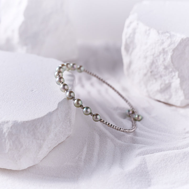 18K Solid Gold Silver Blue Akoya Pearl Bracelet KB00061 - PEARLY LUSTRE