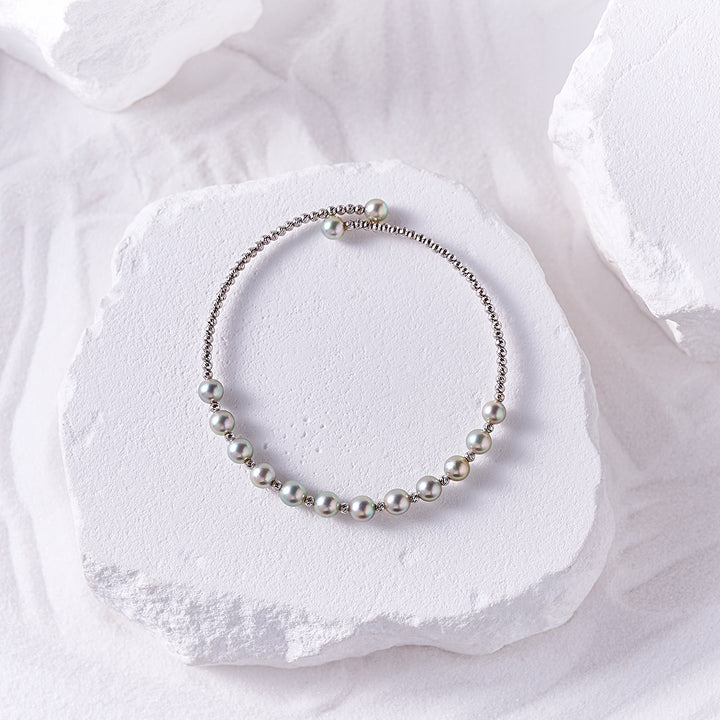 18K Solid Gold Silver Blue Akoya Pearl Bracelet KB00061 - PEARLY LUSTRE