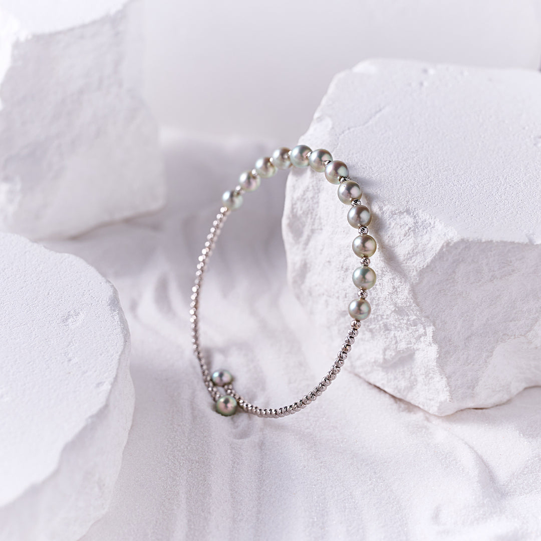 18K Solid Gold Silver Blue Akoya Pearl Bracelet KB00061 - PEARLY LUSTRE