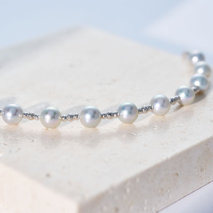 18K ソリッドゴールド シルバー ブルー アコヤパール ブレスレット KB00070
