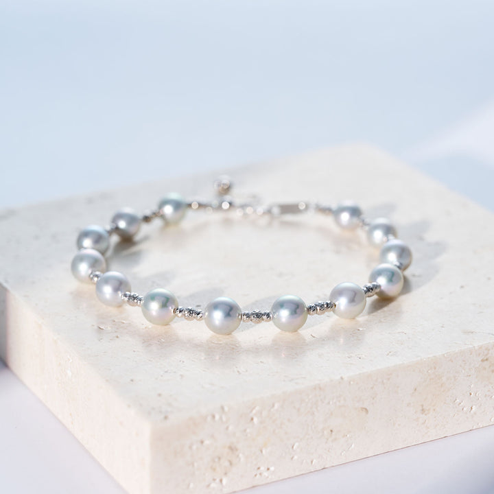 18K ソリッドゴールド シルバー ブルー アコヤパール ブレスレット KB00070