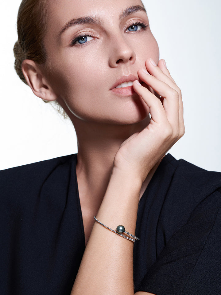 سوار لؤلؤ تاهيتي ذهبي صلب عيار 18 لامع KB00072