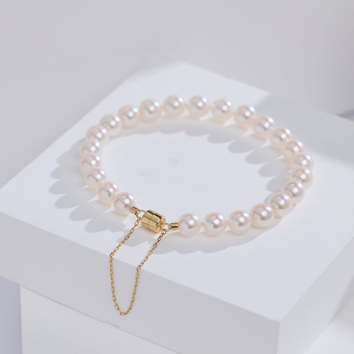 Bracelet en or massif 18 carats à perles Akoya à lustre supérieur KB00077