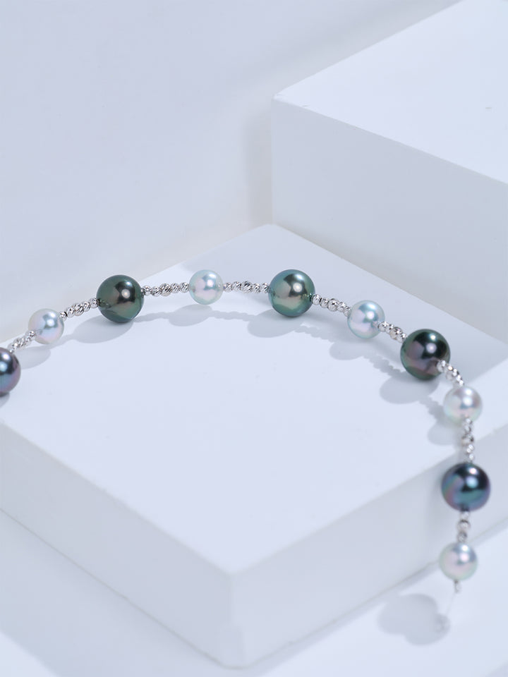 Top Lustre 18k Solid Gold Akoya and Tahitian Pearl Bracelet KN00086 | HARMONY