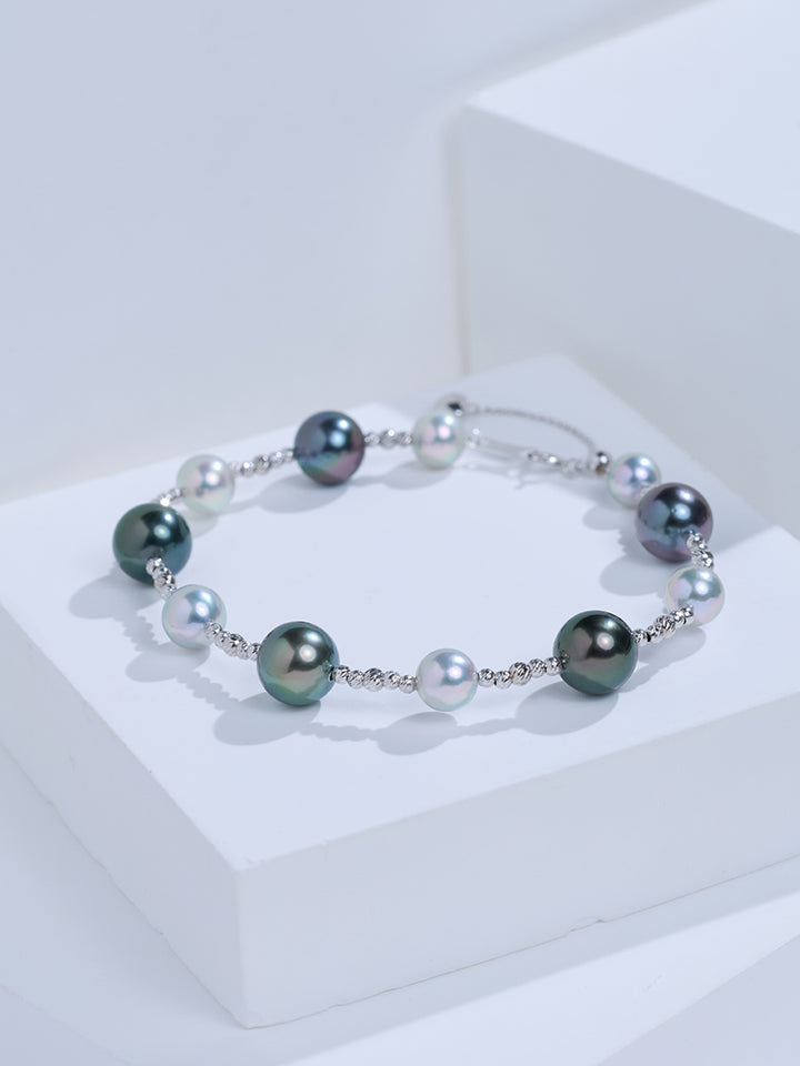 Top Lustre 18k Solid Gold Akoya and Tahitian Pearl Bracelet KN00086 | HARMONY