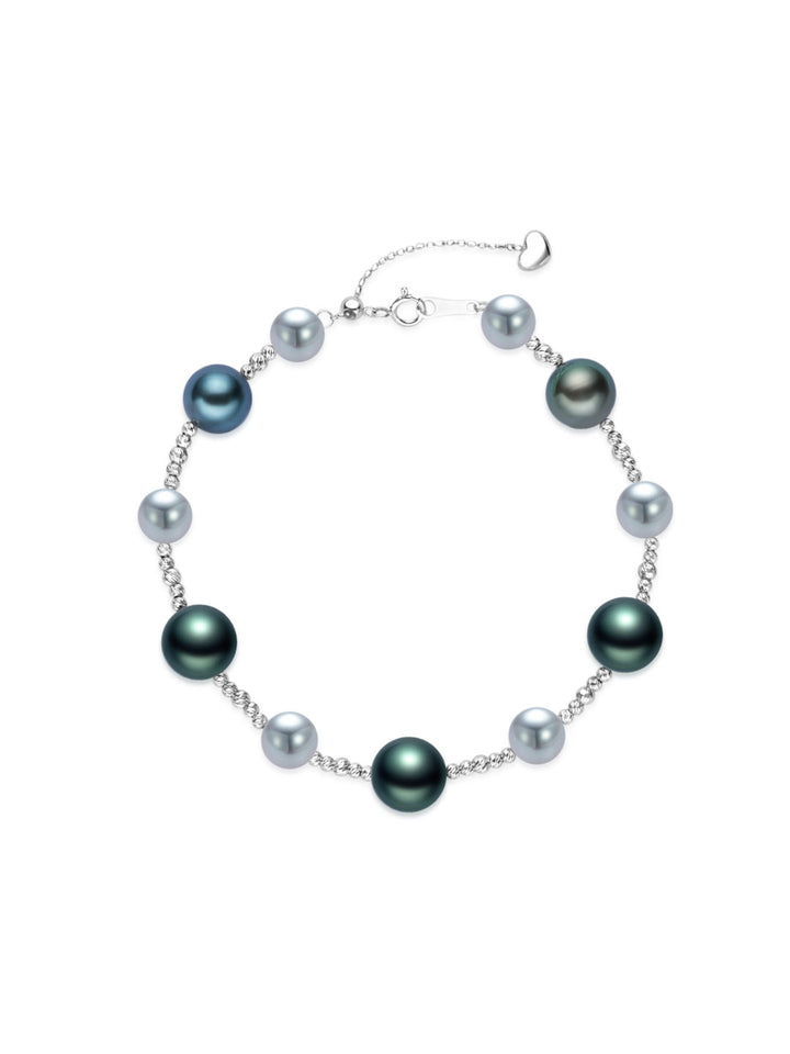 Pulsera de perlas Akoya y tahitianas de oro macizo de 18K con brillo superior KN00086 | HARMONY
