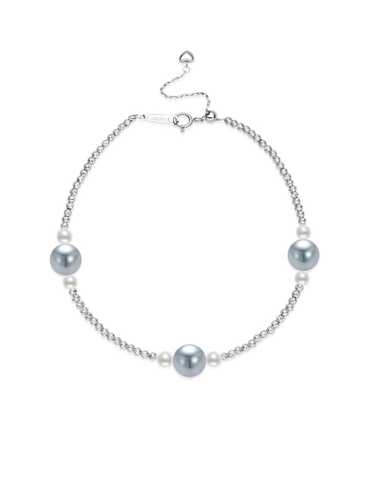Bracelet en perles Akoya bleu argenté en argent 18 carats, lustre supérieur, KB00090 | HARMONY