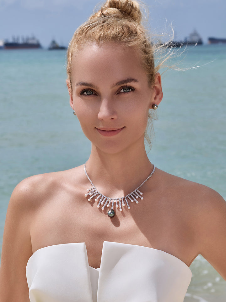 18K ソリッドゴールド ダイヤモンド 海水真珠ネックレス KN00392