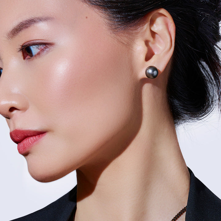 18K Gold﻿ Top Grade Tahitian LAGOON Pearl Stud Earrings KE00015