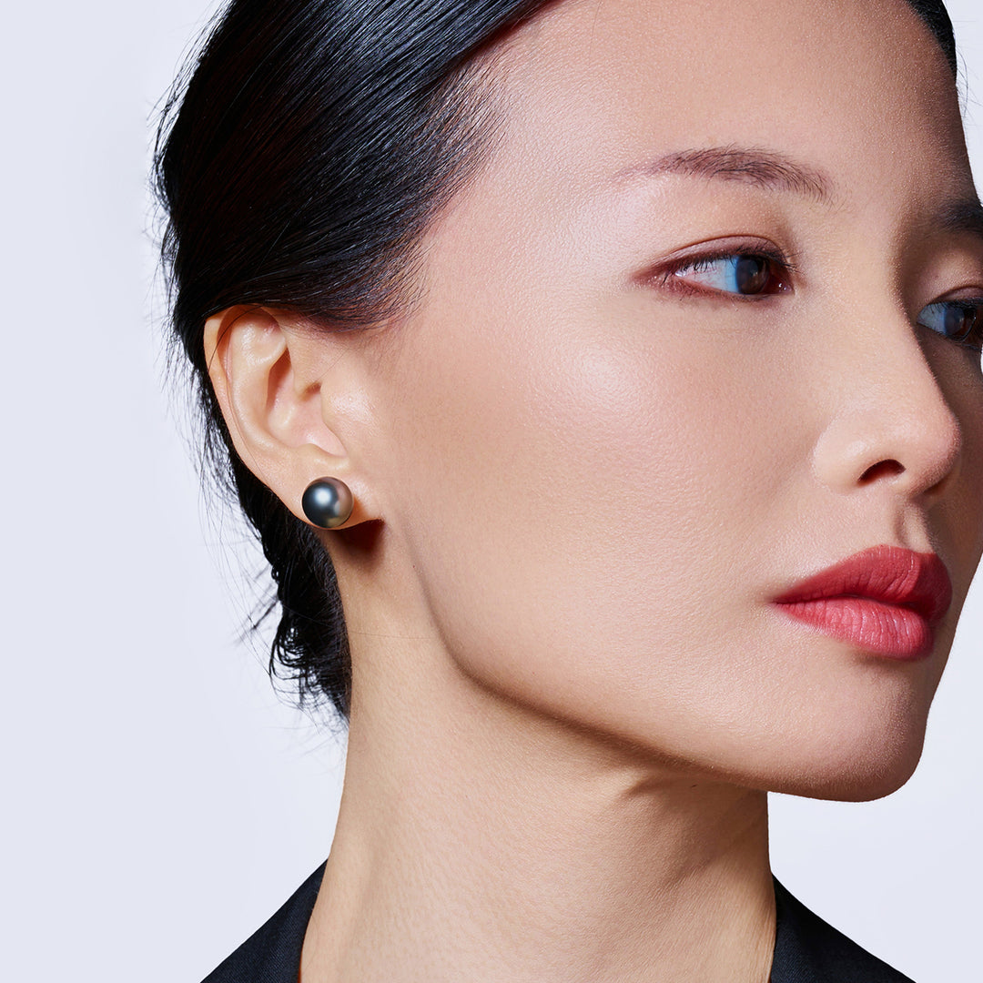 18K Gold﻿ Top Grade Tahitian LAGOON Pearl Stud Earrings KE00015