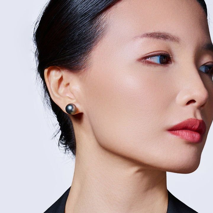 18K Gold﻿ Top Grade Tahitian LAGOON Pearl Stud Earrings KE00015