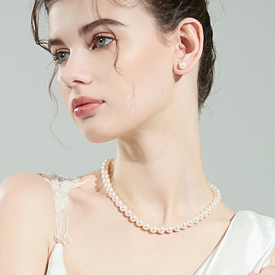 Elegante conjunto de collar y pendientes de perlas de agua dulce WS00091