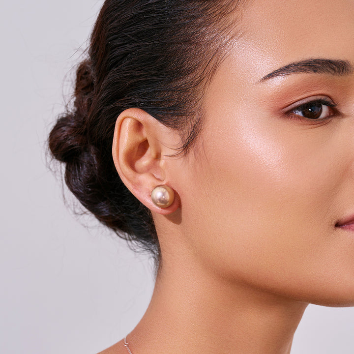 18K ゴールド トップグレード エジソン パープル パール スタッド ピアス KE00019