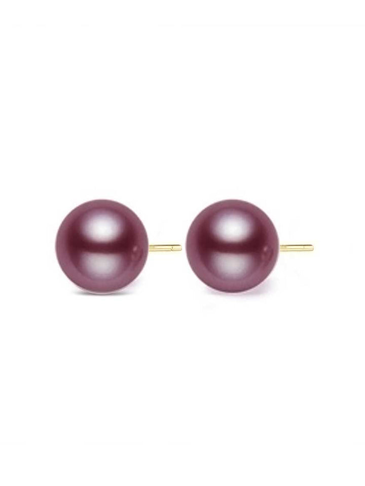 Aretes de perlas moradas Edison de grado superior de oro de 18 quilates KE00019
