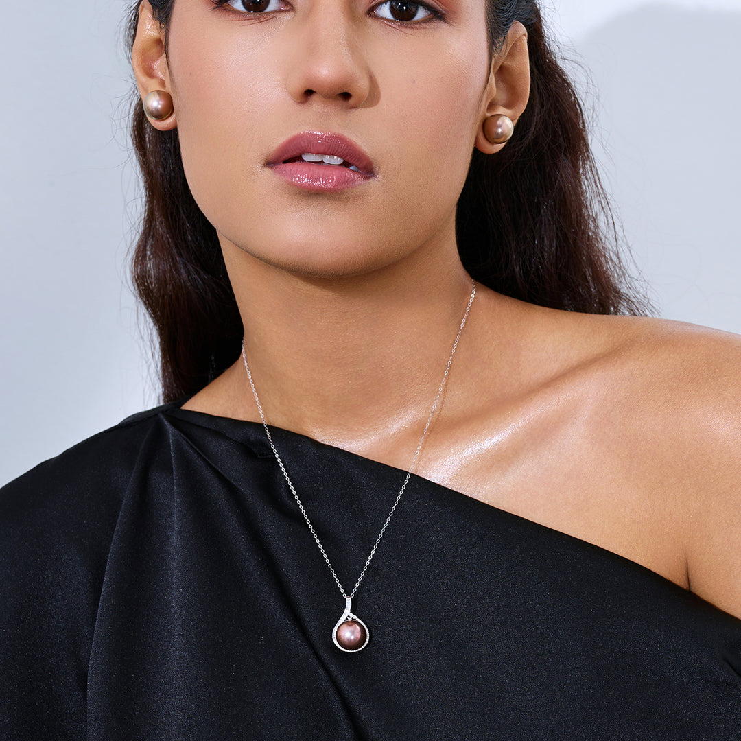 عقد لؤلؤة إديسون البنفسجية من الذهب الخالص عيار 18 قيراط KN00382