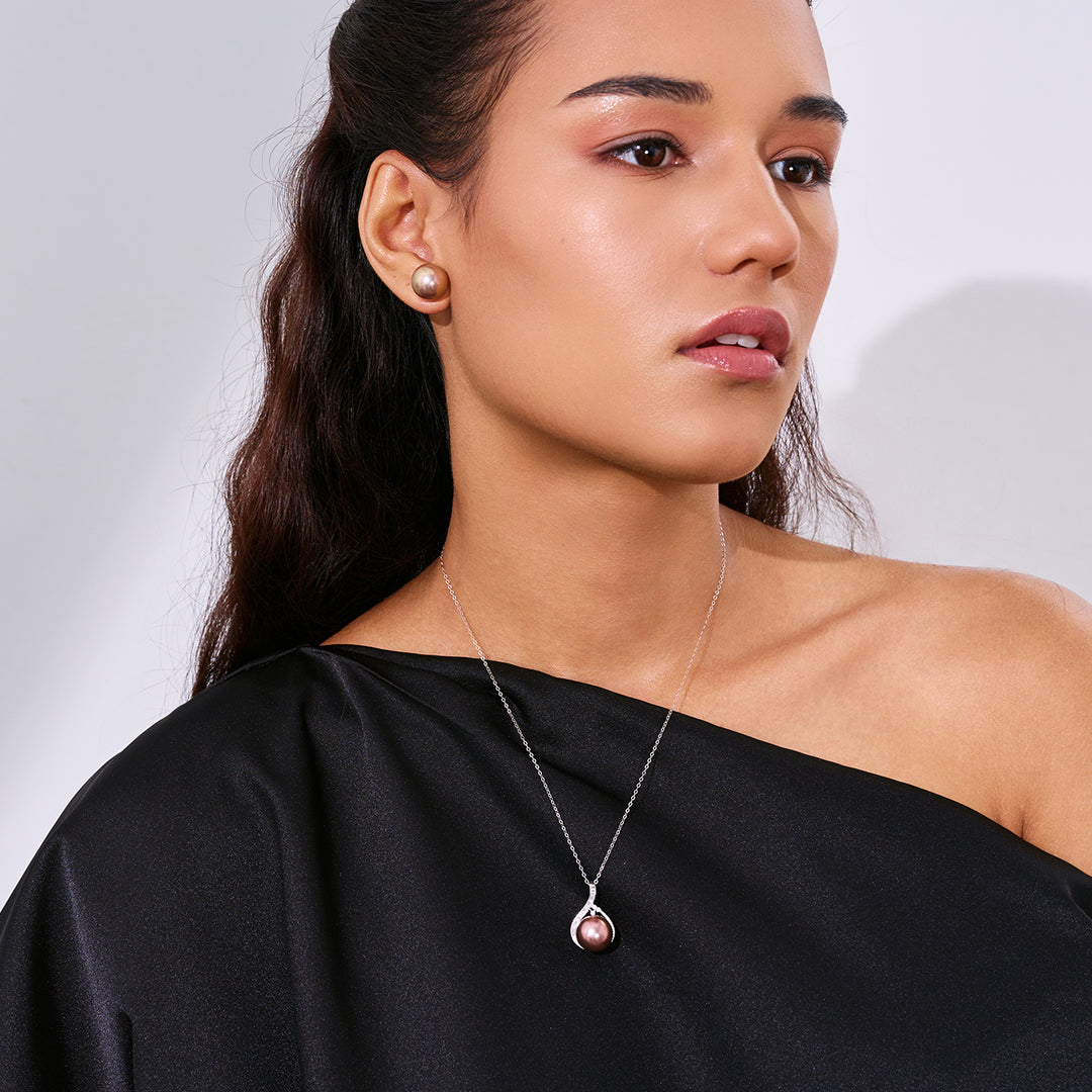 18K黄金顶级爱迪生紫色珍珠耳钉 KE00019