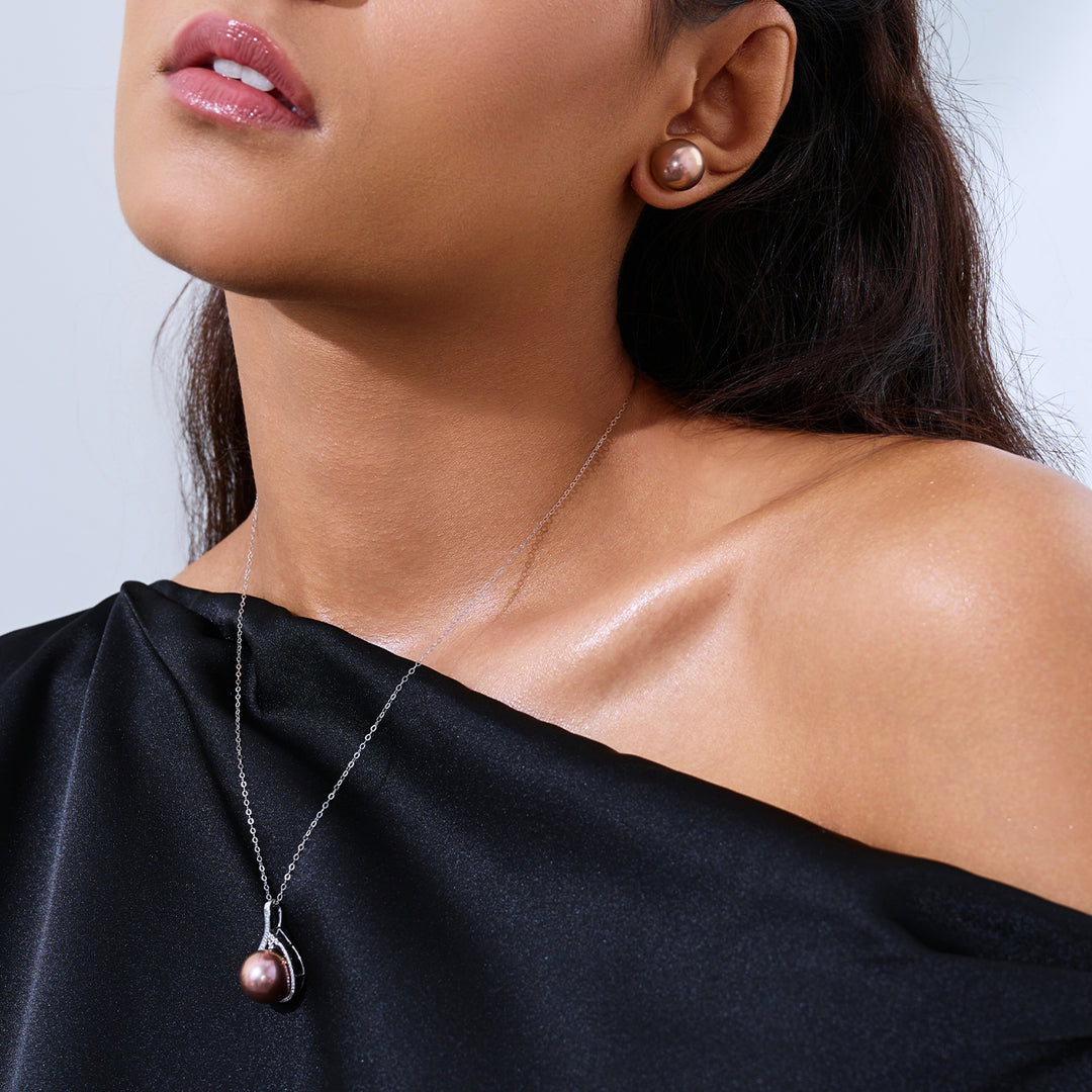 18K黄金顶级爱迪生紫色珍珠耳钉 KE00019