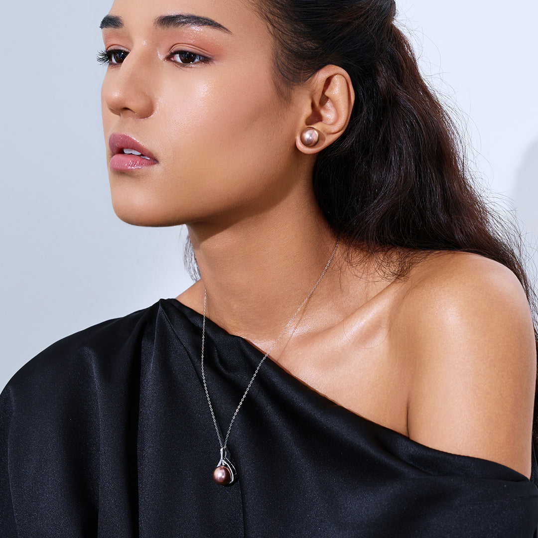 18K黄金顶级爱迪生紫色珍珠耳钉 KE00019