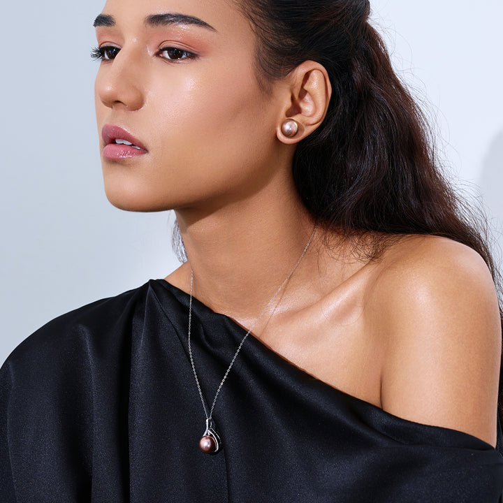 18K黄金顶级爱迪生紫色珍珠耳钉 KE00019