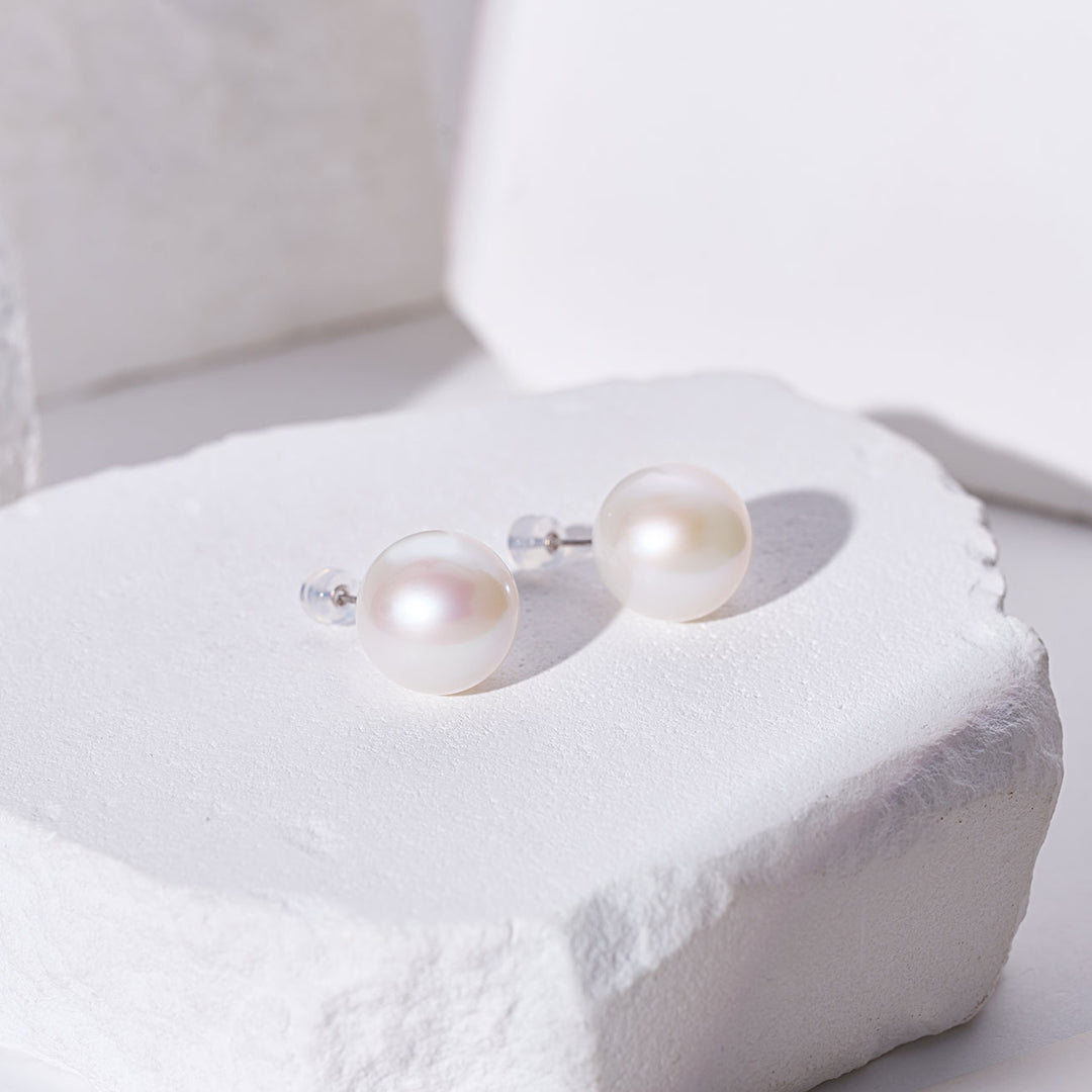 18K Gold Top Grade﻿ Edison White Pearl Stud Earrings KE00020