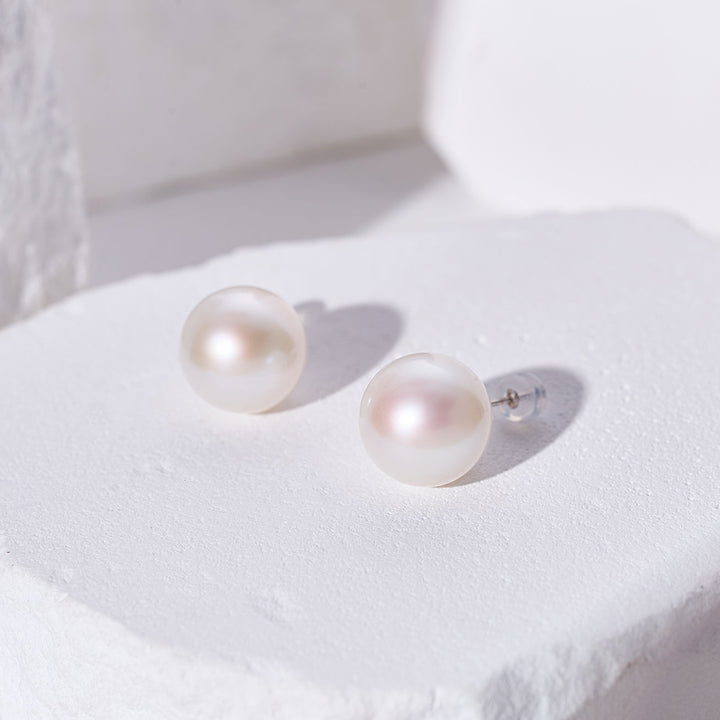 18K Gold Top Grade﻿ Edison White Pearl Stud Earrings KE00020