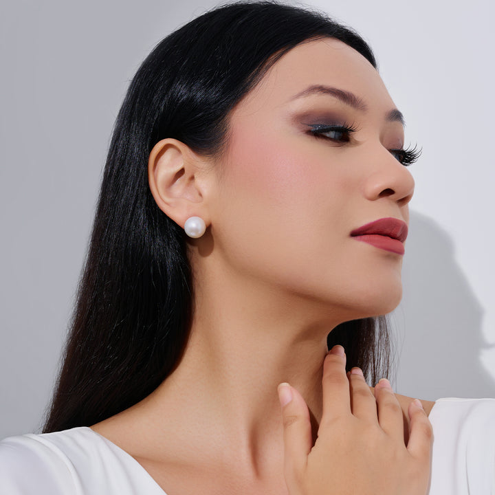 18K Gold Top Grade﻿ Edison White Pearl Stud Earrings KE00020