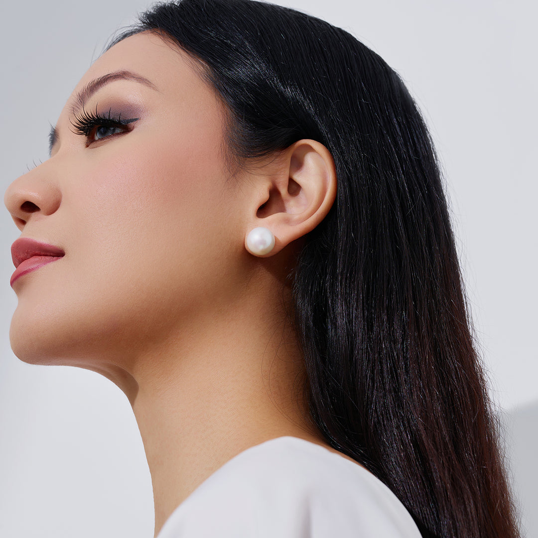 18K Gold Top Grade﻿ Edison White Pearl Stud Earrings KE00020