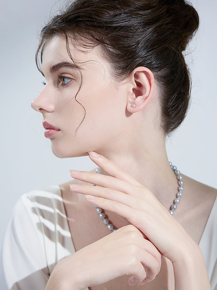 18K Gold Akoya Silber Ohrstecker mit blauen Perlen KE00022