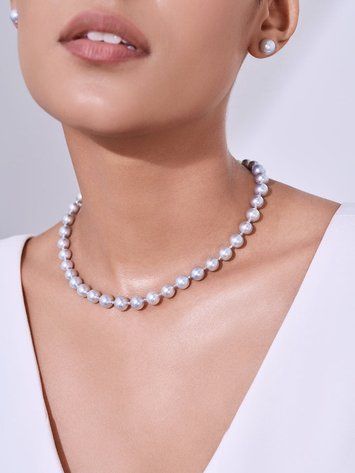 Collier de perles Akoya bleu argent brillant en or 18 carats KN00256