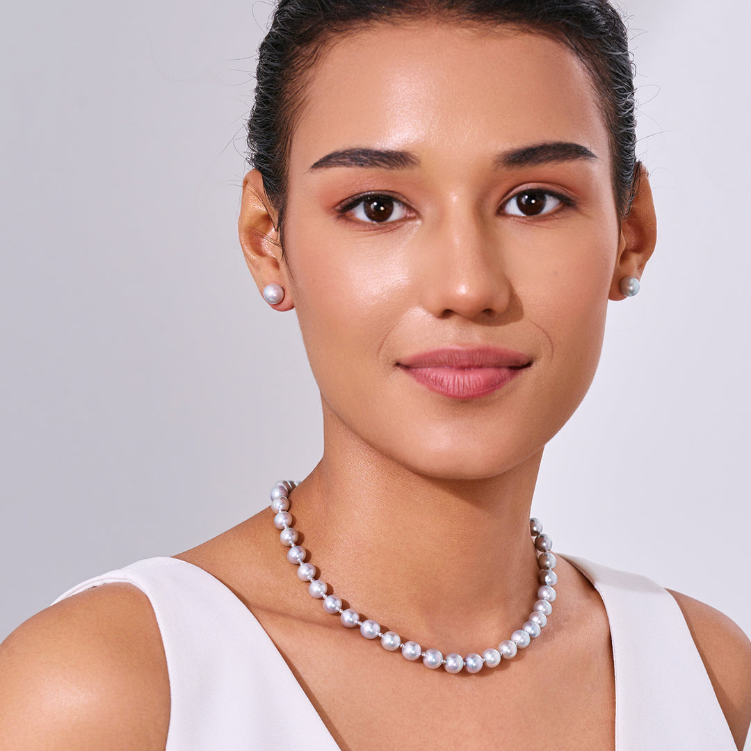 Collana di perle Akoya blu argento con lucentezza superiore in oro 18 carati KN00256