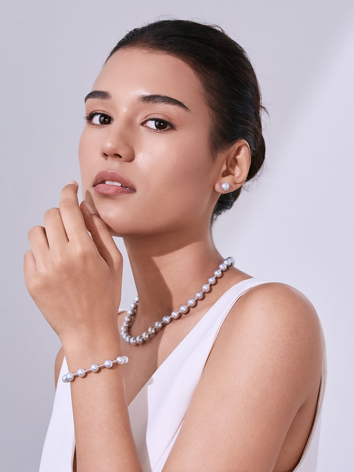 Collier de perles Akoya bleu argent brillant en or 18 carats KN00256