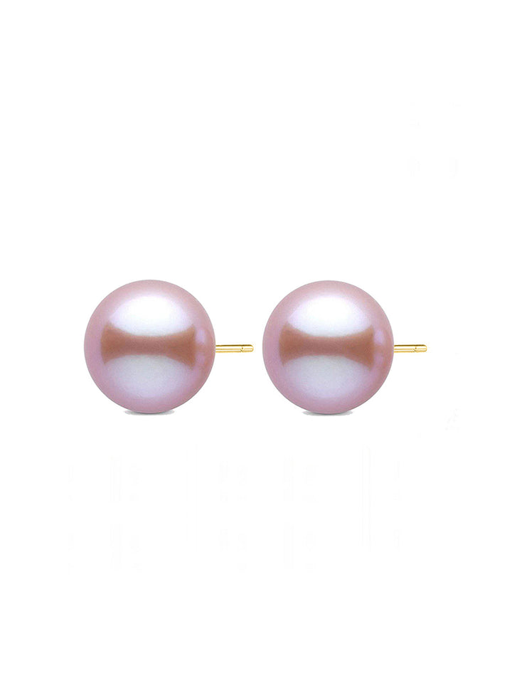 Boucles d'oreilles à tige en or 18 carats avec perles violettes d'eau douce de qualité supérieure KE00060