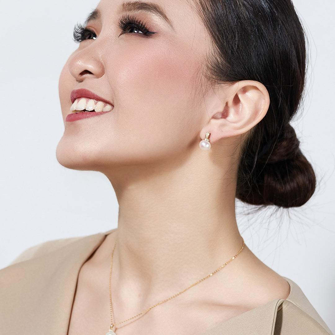18k Solid Gold Freshwater Pearl Earrings KE00081 - PEARLY LUSTRE