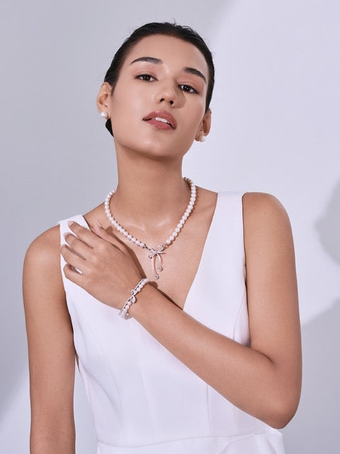 Collier et broche de perles d'eau douce en or 18 carats KN00019 | RUBAN