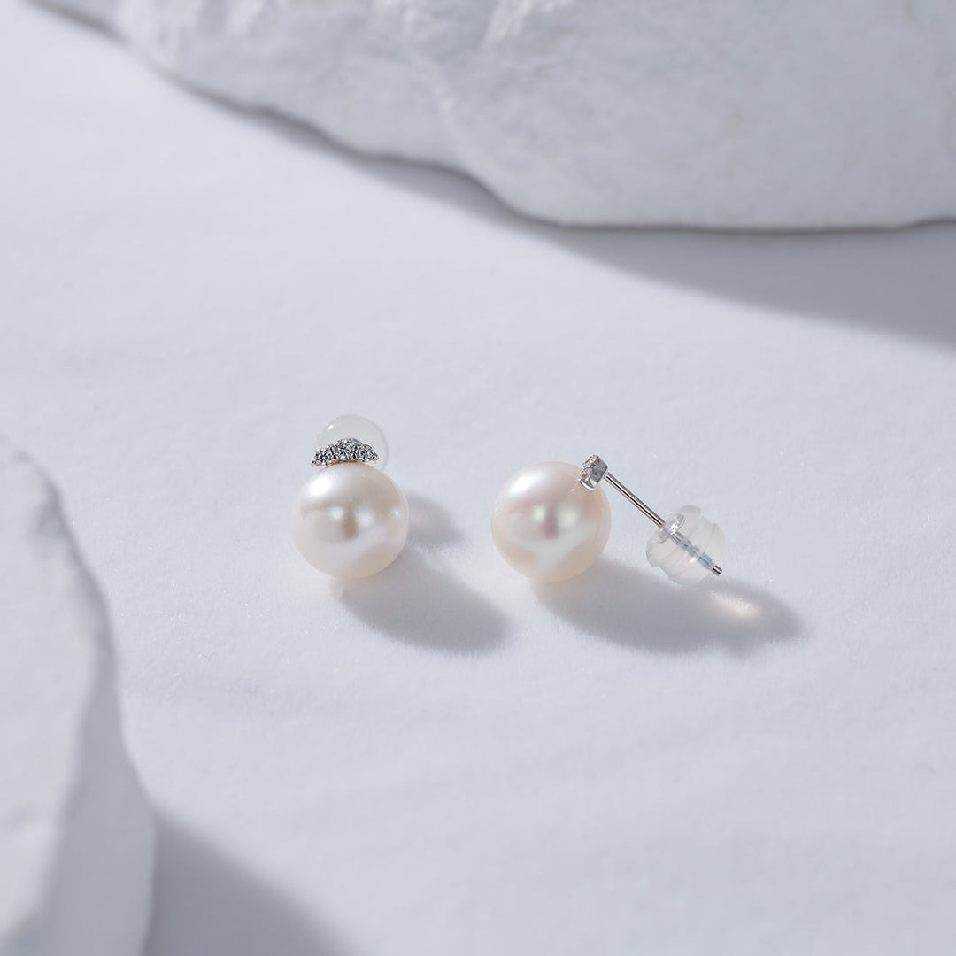 18K Solid Gold Top Grading Freshwater Pearl Earrings KE00171 - PEARLY LUSTRE