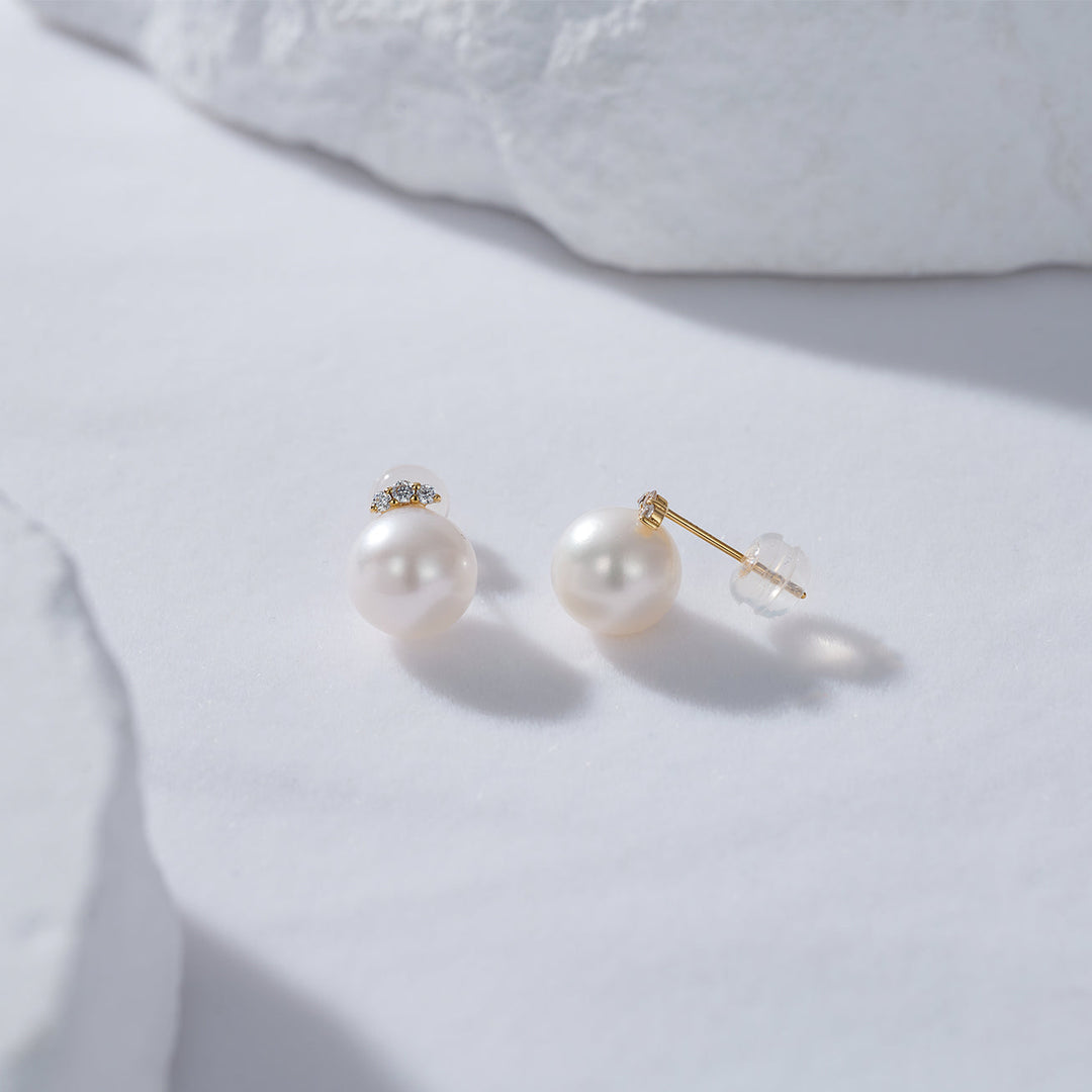 18K Solid Gold Top Grading Freshwater Pearl Earrings KE00172 - PEARLY LUSTRE