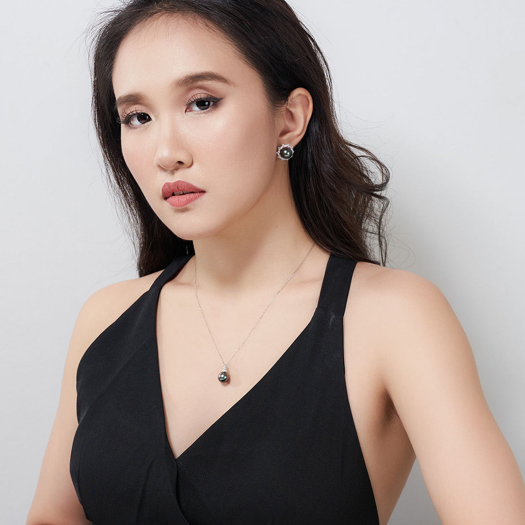 18K Solid Gold Tahitian Pearl Earrings KE00094 - PEARLY LUSTRE