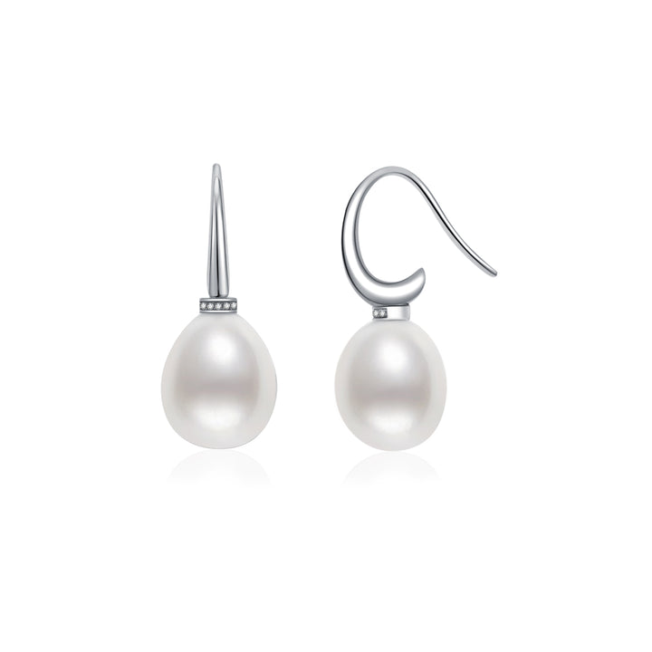 18k Solid Gold Diamond South Sea White Pearl Earrings KE00103 - PEARLY LUSTRE