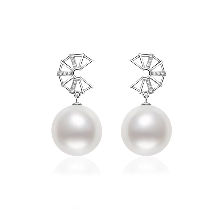 18K Gold Diamond South Sea White Pearl Earrings KE00109 - PEARLY LUSTRE