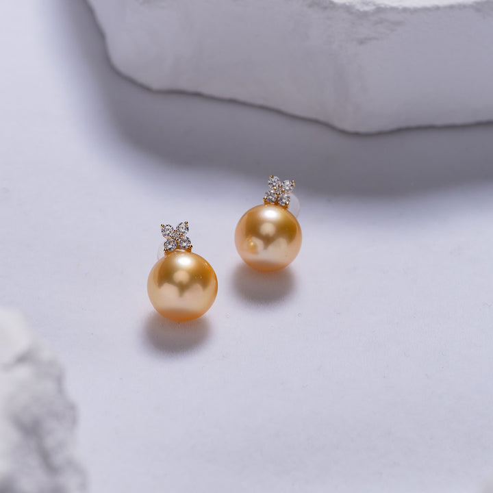 18K Solid Gold South Sea Golden Pearl Earring KE00110 - PEARLY LUSTRE