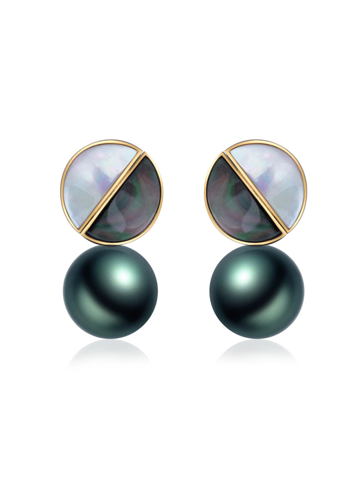 18k Gold Tahitian Pearl Earrings KE00111 | MOTHER OF PEARL