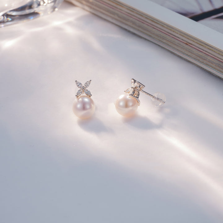 18K Diamond Akoya Pearl Earring KE00114 | Everleaf - PEARLY LUSTRE
